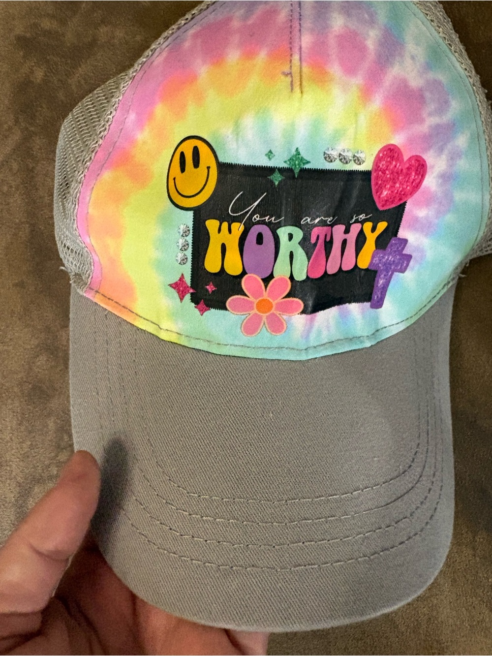 OTTO Tie-Dye "You Are So Worthy" Trucker Hat with Gray Bill